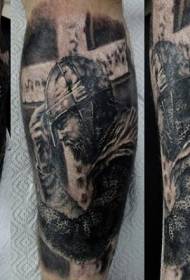 Ankle exquisite black prayer medieval knight tattoo pattern