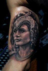 granda nigra griza stilo egipta reĝino portreta tatuaje-ŝablono
