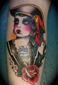 söpö sarjakuva merirosvo tyttö ja papukaija tatuointi malli