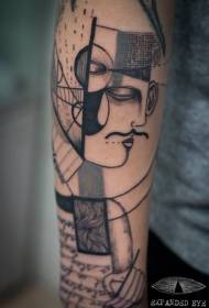 mažo rankos eskizo stiliaus juodo vyro veido tatuiruotės modelis
