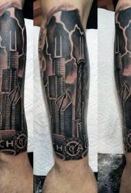 Ankle-like black-grey urban landscape tattoo pattern