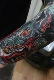 patrón de tatuaxe de can de inferno sanguenta cor vella escola