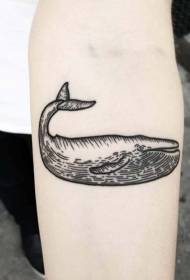 braço pequeno design simples linha preta diversão baleia tatuagem padrão