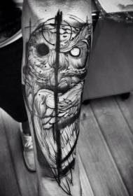 Crno siva misteriozni uzorak tetovaže sova
