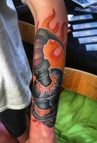 small arm color flame car piston tattoo pattern