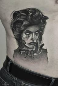 side rib surreal style black Medusa tattoo pattern