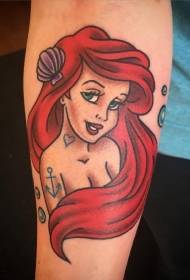 liten arm vacker sjöjungfru Ayre skal pärla tatuering mönster