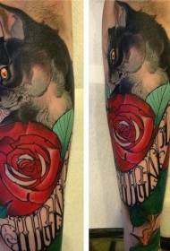 ny skolekat med rosebrev tatoveringsmønster
