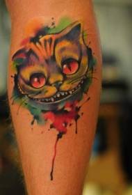 watercolor style smiling cat tattoo pattern