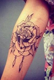 klasické černé linie bodnutí růže tetování vzor