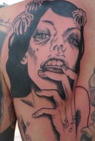 hátsó fekete vázlat stílusú nő arcát tetoválás mintával