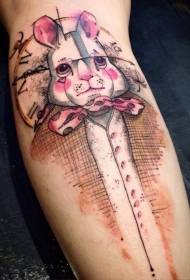 calf color cute cartoon rabbit with watch tattoo pattern