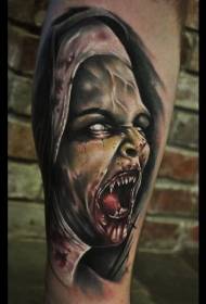 reális stílusú színes véres vámpír nő portré tetoválás minta