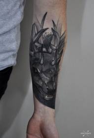 arm carving style color demon deer tattoo pattern