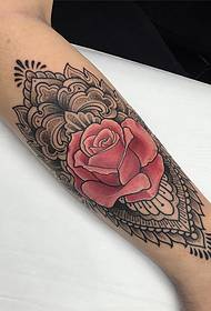 Brazo escuela van Gogh flor rosa roja tatuaje patrón
