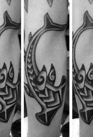 Polynesian hammerhead shark black arm tattoo pattern
