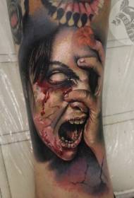 color horror style creepy bloody woman face tattoo pattern
