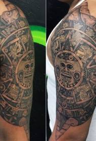 brazo grande maya patrón tradicional de tatuaxe plana en branco e negro grande