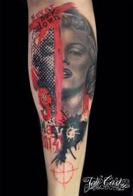 modèle d'aquarelle brassard Marilyn Monroe demi visage portrait modèle de tatouage