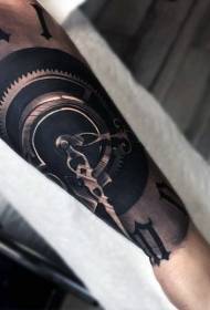 arm amazing realistic black mechanical clock tattoo pattern