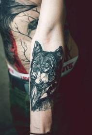 patrón de tatuaxe de cabeza de lobo de liña negra de brazo