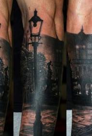 arm very realistic black city road tattoo pattern  109917 - Arm Black Monster Three-headed Dragon Tattoo Pattern