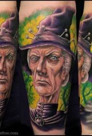 color cartoon evil witch portrait tattoo pattern