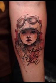 stará škola farba roztomilé dievča podpis tetovanie vzor