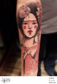 jib karikaturë modeli tatuazh me ngjyra gruaja japoneze