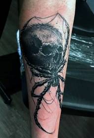 horror style black spider with skull combined tattoo pattern