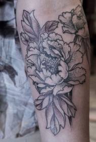 Small arm black and white lines thorn peony tattoo pattern