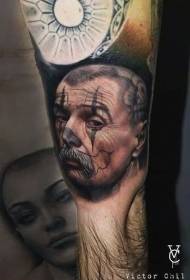 Color Realism Style Beard Man Portrait Tattoo Pattern