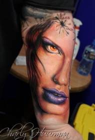 small arm striking realistic portrait of seductive woman tattoo pattern