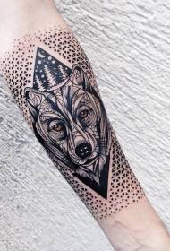 arm unusual Geometric colored wolf head tattoo pattern