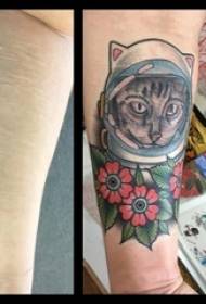 anak laki-laki di sketsa cat air bekas luka dicat cat menutupi gambar tato kucing