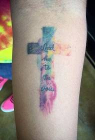 arm splash ink watercolor cross tattoo pattern
