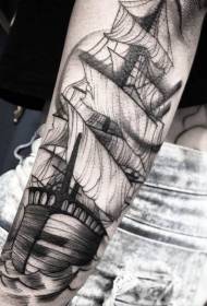 arm black line sailboat tattoo pattern