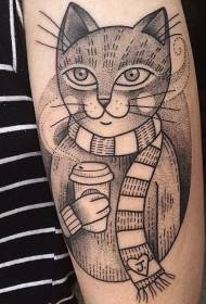 Old School-Katze und Kaffeetasse Tattoo-Muster