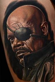 Nick Fury face portrait color tattoo pattern
