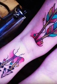 legged old school ancient arrow and colored feather tattoo pattern