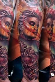 illustrazione di culore di bracciu stile sanguinosa donna cù un mudellu di tatuaggi di cori