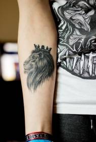 Arm Black and White Lion King Crown Tattoo Pattern