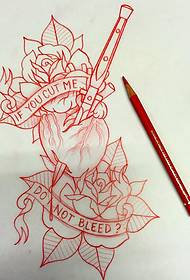 European school rose heart English tattoo pattern manuscript