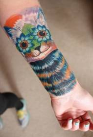 Enkel kreatyf kleur kat- en blom-each tatoeëringspatroan
