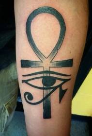 Simple Arm Black Egyptian Cross Horus Eye Tattoo Pattern