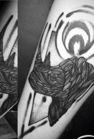 mysterious style black rhinoceros and triangle tattoo pattern