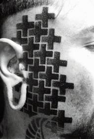 men's face small cross combination tattoo pattern