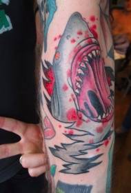 old school arm color evil bloody shark tattoo pattern