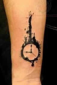 black splash ink clock arm tattoo pattern