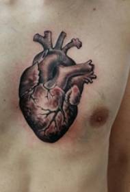 boy's chest on black gray sketch rubbing jaundice 3d heart tattoo picture